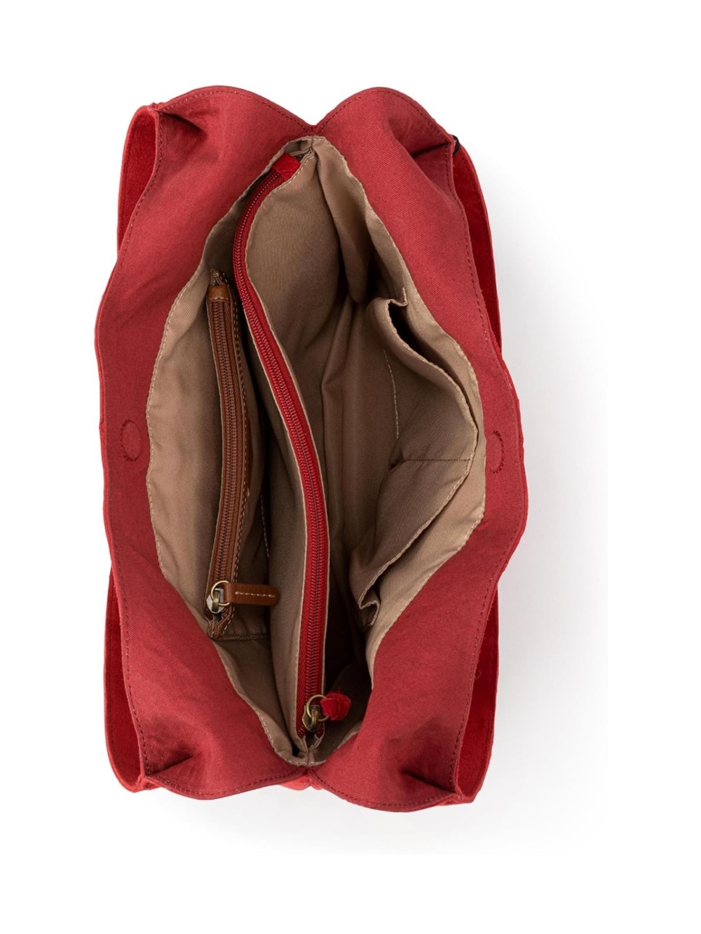 The Sak Red Suede Shoulder Bag with Brown and Black Tassel Charm - New - Picture 3 of 4